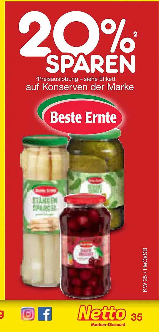 20% SPAREN auf Konserven der Marke Beste Ernte