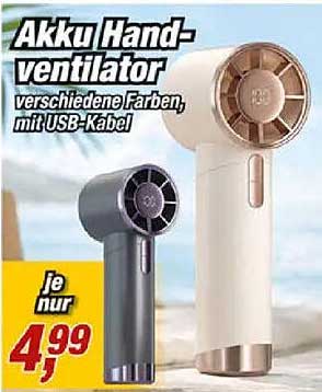 Akku Hand-ventilator verschiedene Farben, mit USB-Kabel