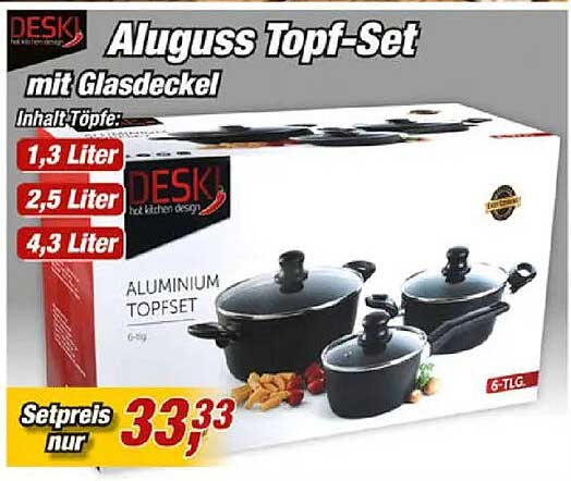 Aluguss Topf-Set mit Glasdeckel