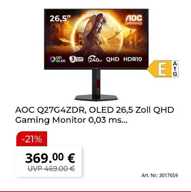 AOC Q27G4ZDR, OLED 26,5 Zoll QHD Gaming Monitor 0,03 ms...