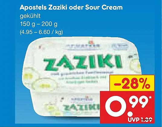 Apostels Zaziki oder Sour Cream gekühlt 150 g – 200 g (4.95 – 6.60 / kg)