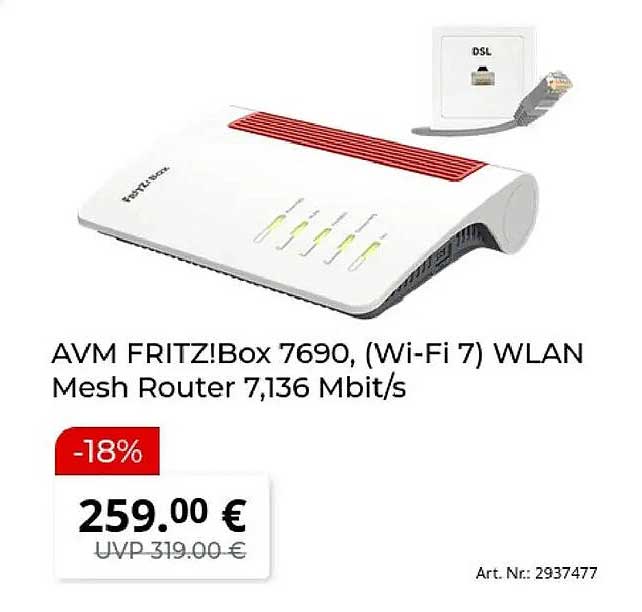 AVM FRITZ!Box 7690, (Wi-Fi 7) WLAN Mesh Router 7,136 Mbit/s
