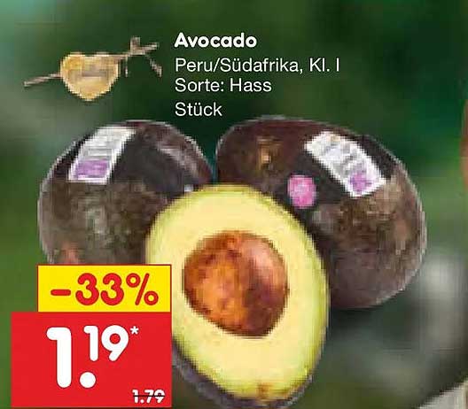 Avocado Peru/Südafrika, Kl. I Sorte: Hass Stück