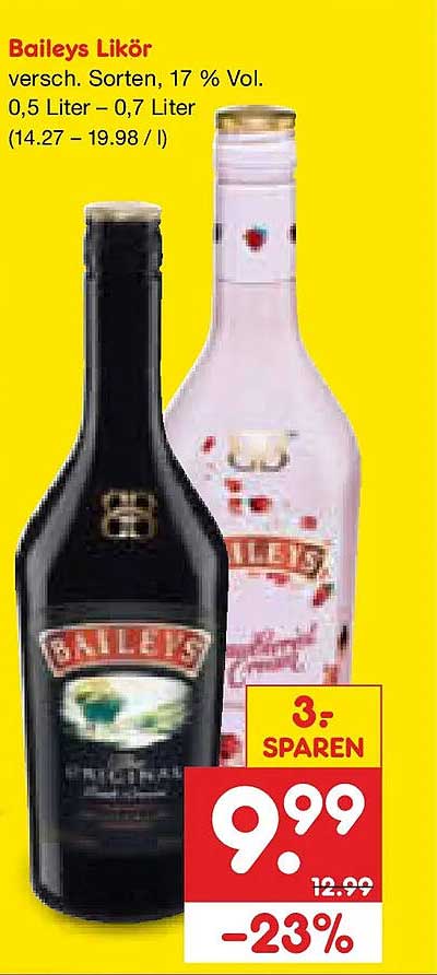 Baileys Likör versch. Sorten, 17 % Vol. 0,5 Liter – 0,7 Liter (14.27 – 19.98 / l)