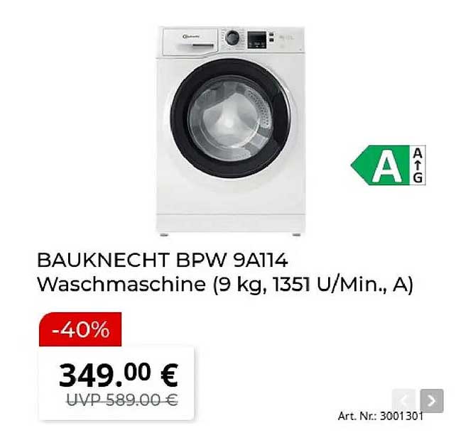 BAUKNECHT BPW 9A114 Waschmaschine (9 kg, 1351 U/Min., A)