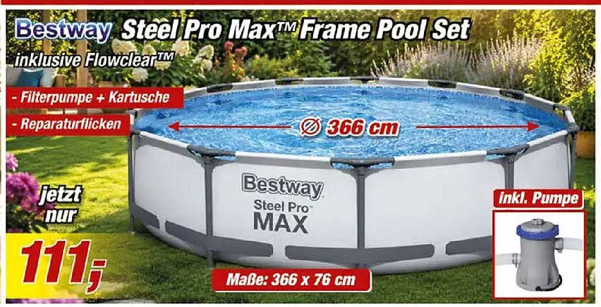 Bestway Steel Pro Max™ Frame Pool Set inklusive Flowclear™