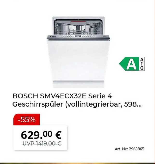 BOSCH SMV4ECX32E Serie 4 Geschirrspüler (vollintegrierbar, 598...