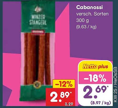 Cabanossi versch. Sorten 300 g (9.63 / kg)