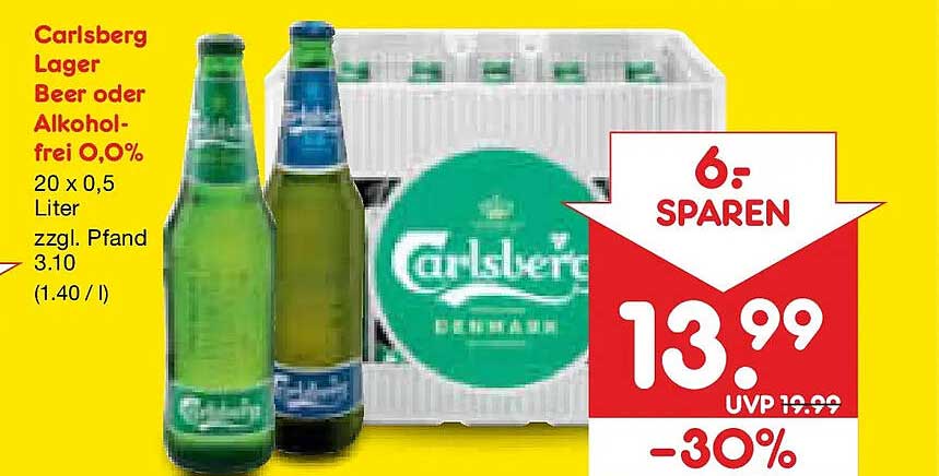 Carlsberg Lager Bier oder Alkohol-frei O,0%