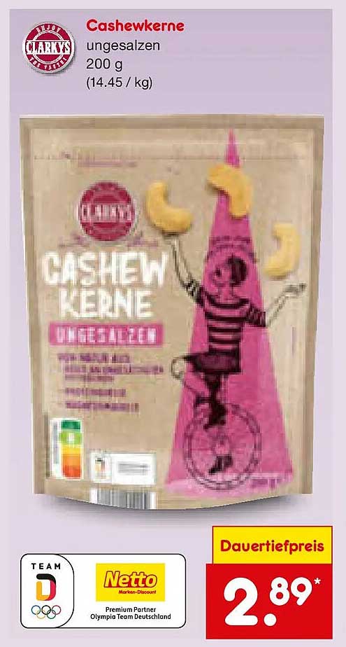 Cashewkerne ungesalzen 200 g (14.45 / kg)