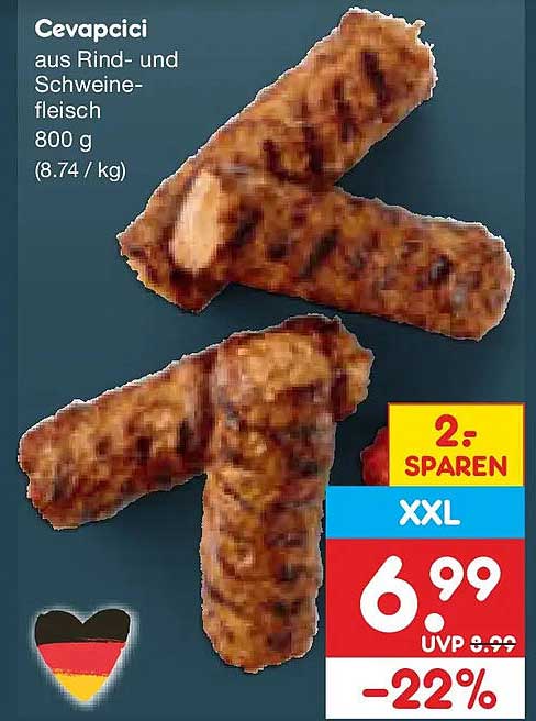 Cevapcici aus Rind- und Schweinefleisch 800 g (8.74 / kg)