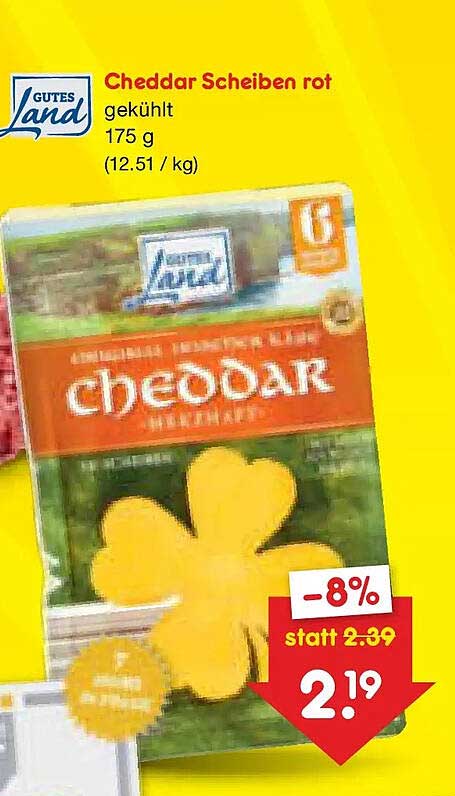 Cheddar Scheiben rot gekühlt 175 g (12.51 / kg)