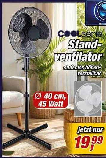 coolserie Stand-ventilator stufenlos höhen-verstellbar Ø 40 cm, 45 Watt