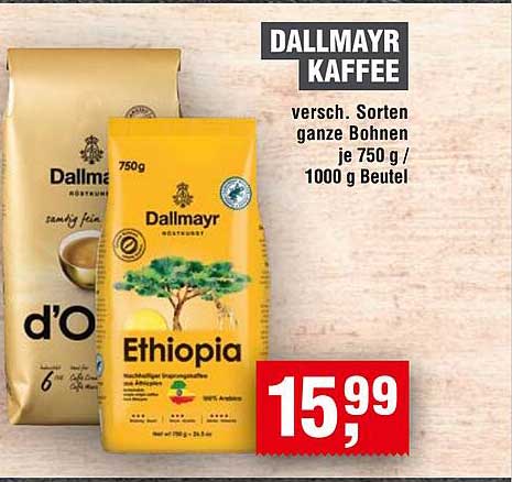DALLMAYR KAFFEE versch. Sorten ganze Bohnen je 750 g / 1000 g Beutel