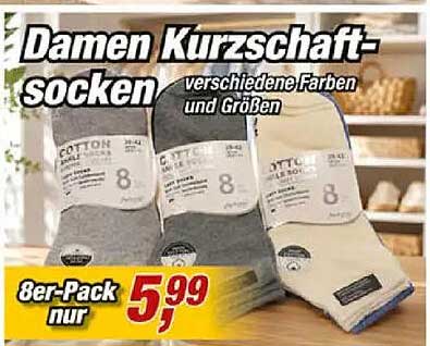 Damen Kurzschaftsocken verschiedene Farben und Größen