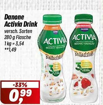 Danone Activia Drink versch. Sorten 280 g Flasche 1 kg = 3,54