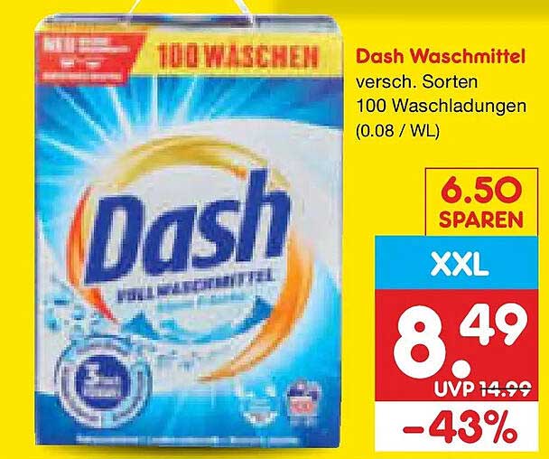 Dash Waschmittel versch. Sorten 100 Waschlادungen (0.08 / WL)