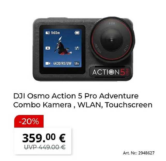 DJI Osmo Action 5 Pro Adventure Combo Kamera, WLAN, Touchscreen