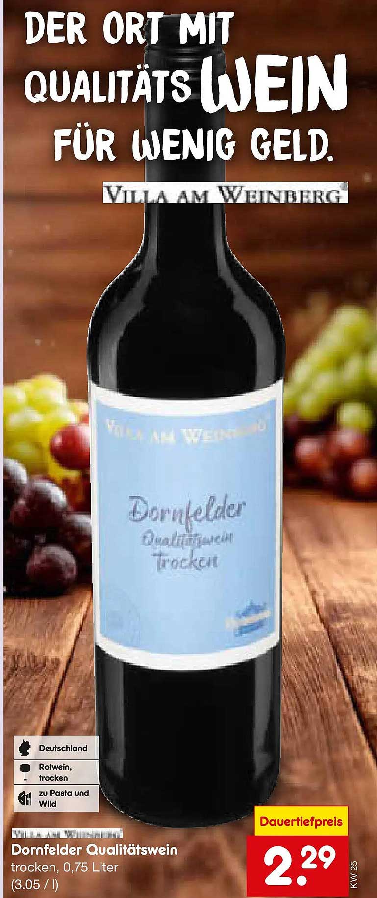 Dornfelder Qualitätswein trocken, 0,75 Liter (3.05 / l)
