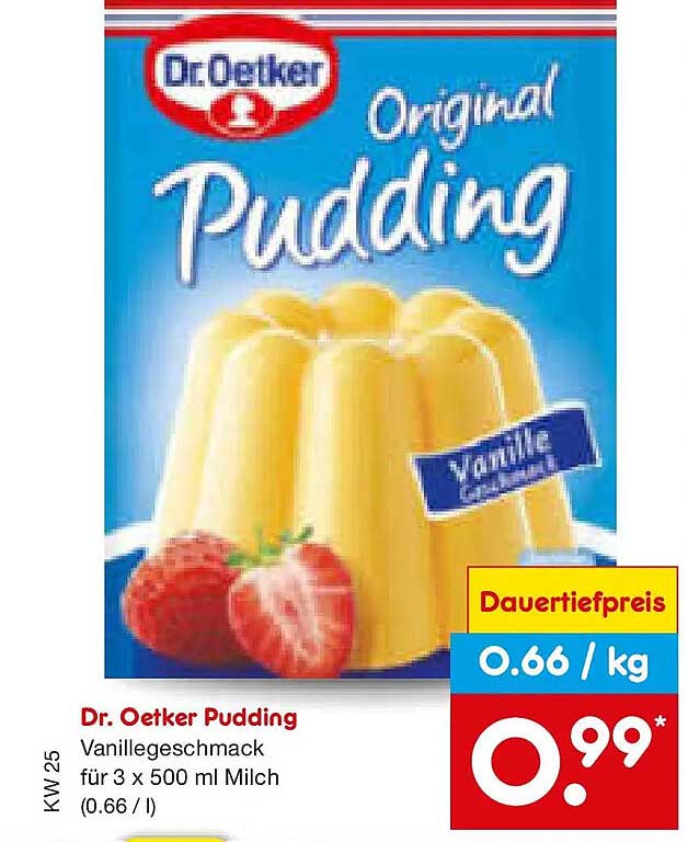 Dr. Oetker Pudding Vanillegeschmack für 3 x 500 ml Milch (0.66 / l)