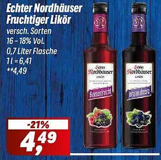 Echter Nordhäuser Fruchtiger Likör versch. Sorten 16 - 18% Vol. 0,7 Liter Flasche