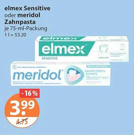 elmex Sensitive oder meridol Zahnpasta je 75-ml-Packung