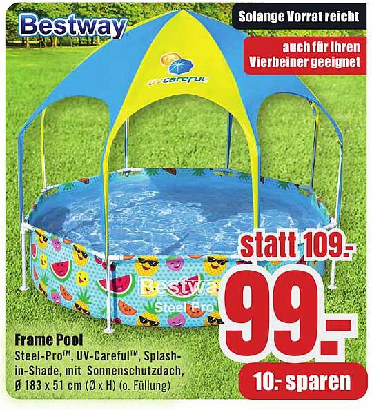 Frame Pool Steel-Pro™, UV-Careful™, Splash-in-Shade, mit Sonnenschutzdach, Ø 183 x 51 cm (Ø x H) (o. Füllung)