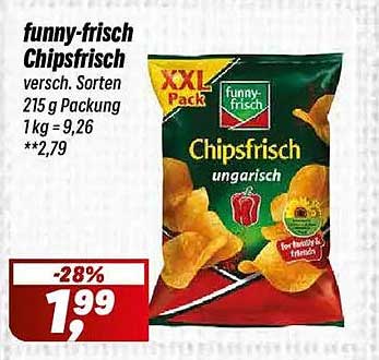 funny-frisch Chipsfrisch versch. Sorten 215 g Packung 1kg = 9,26 **2,79