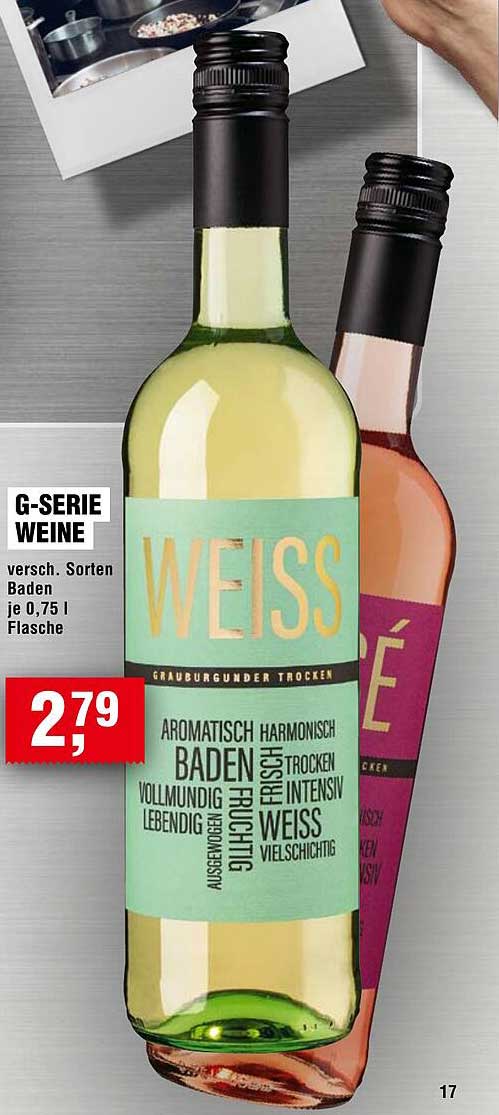 G-SERIE WEINE versch. Sorten Baden je 0,75 l Flasche