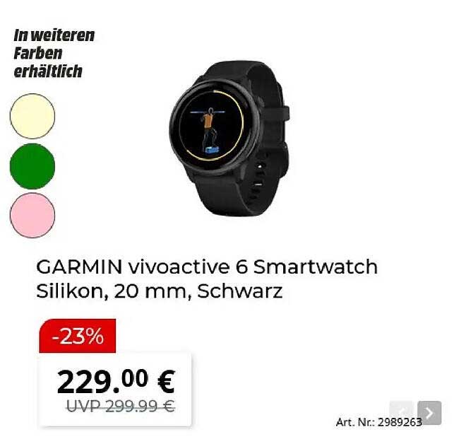 GARMIN vivoactive 6 Smartwatch Silikon, 20 mm, Schwarz