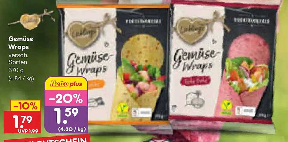 Gemüse Wraps versch. Sorten 370 g (4.84 / kg)