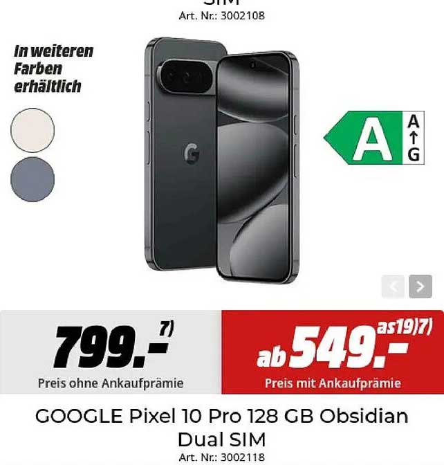 GOOGLE Pixel 10 Pro 128 GB Obsidian Dual SIM