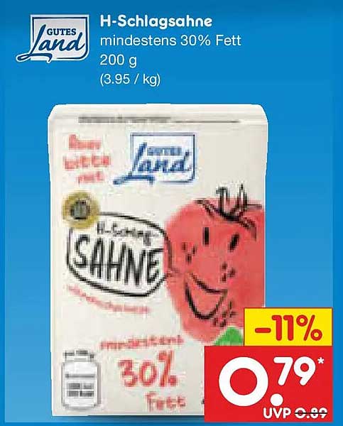 H-Schlagsahne mindestens 30% Fett 200 g