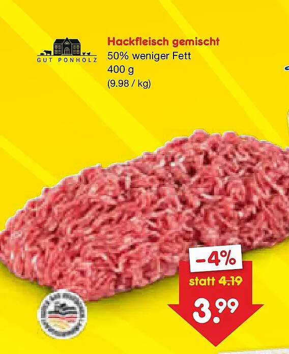 Hackfleisch gemischt 50% weniger Fett 400 g