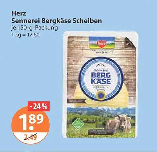 Herz Sennerei Bergkäse Scheiben