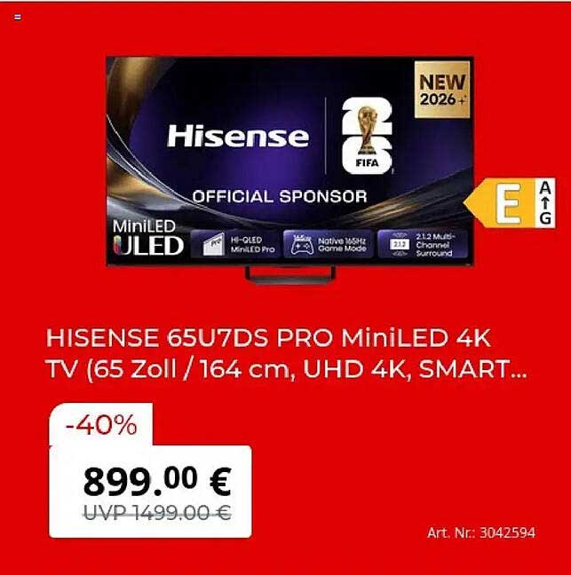 HISENSE 65U7DS PRO MiniLED 4K TV (65 Zoll / 164 cm, UHD 4K, SMART...