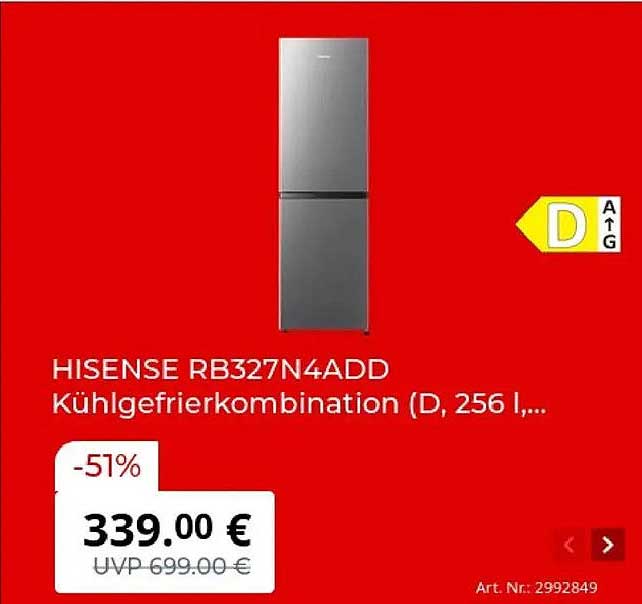 HISENSE RB327N4ADD Kühlgefrierkombination (D, 256 l,...)