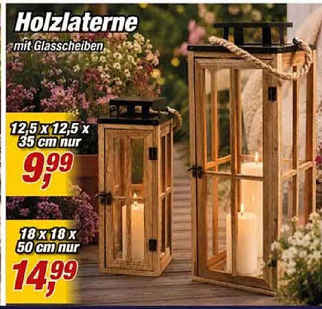 Holzlaterne mit Glasscheiben