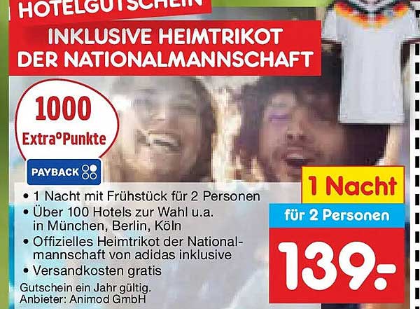 HOTELGUTSCHEIN INKLUSIVE HEIMTRIKOT DER NATIONALMANNSCHAFT