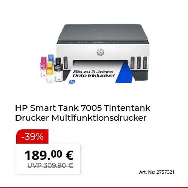 HP Smart Tank 7005 Tintentank Drucker Multifunktionsdrucker
