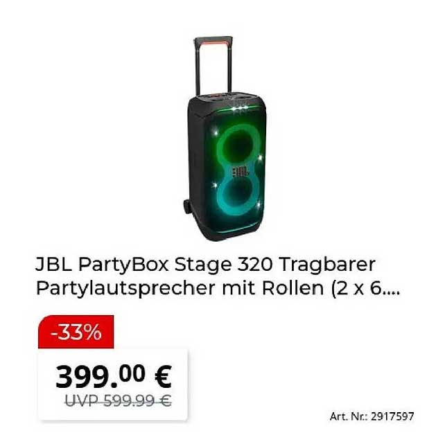 JBL PartyBox Stage 320 Tragbarer Partylautsprecher mit Rollen (2 x 6....