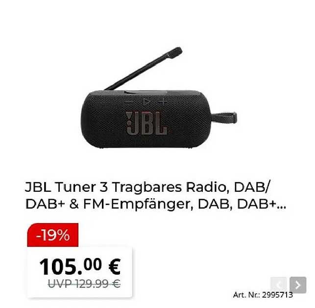 JBL Tuner 3 Tragbares Radio, DAB/ DAB+ & FM-Empfänger, DAB, DAB+...