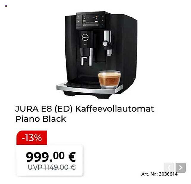 JURA E8 (ED) Kaffeevollautomat Piano Black