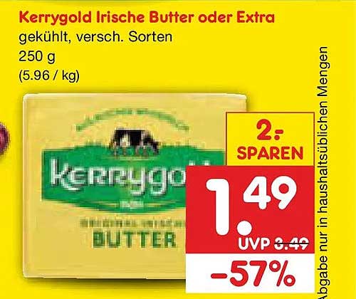 Kerrygold Irische Butter oder Extra gekühlt, versch. Sorten 250 g