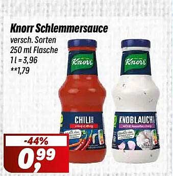 Knorr Schlemmersauce versch. Sorten 250 ml Flasche 1 l = 3,96