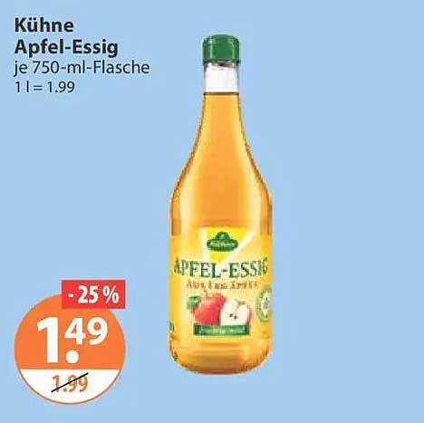 Kühne Apfel-Essig je 750-ml-Flasche 1 l = 1.99