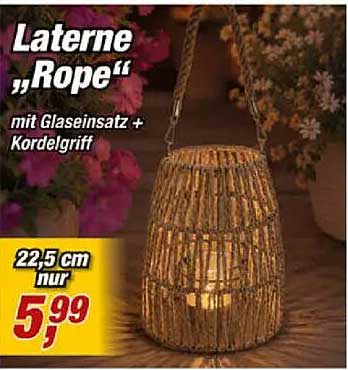 Laterne „Rope“ mit Glaseinsatz + Kordelgriff