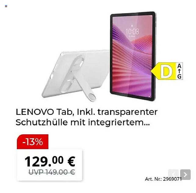 LENOVO Tab, inkl. transparenter Schutzhülle mit integriertem...