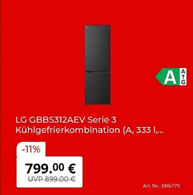 LG GBBS312AEV Serie 3 Kühlgefrierkombination (A, 333 l,...