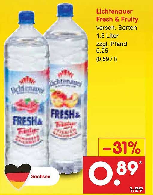 Lichtenauer Fresh & Fruity versch. Sorten 1,5 Liter zzgl. Pfand 0.25 (0.59 / l)